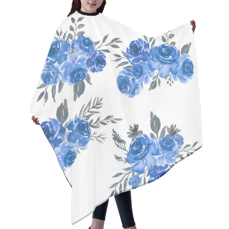Personality  Watercolor Set Of Floral Blue Frame Arrangement Hair Cutting Cape