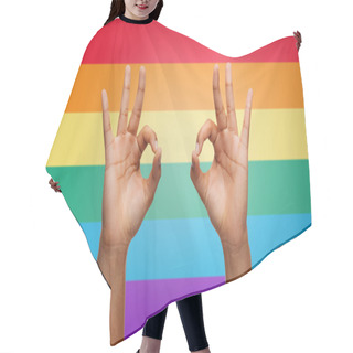 Personality  Hands Showing Ok Sign Over Rainbow Background Hair Cutting Cape