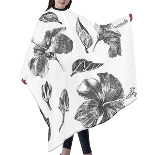 Personality  Hand Drawn Hibiscus Leaves, Flowers And Buds Hair Cutting Cape