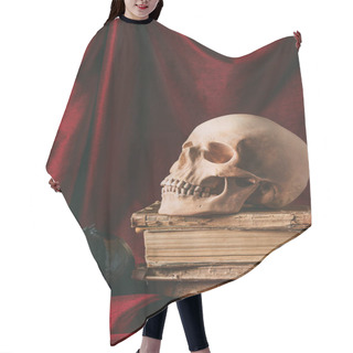 Personality  Halloween Skull On Ancient Books With Black Pumpkins On Red Cloth Hair Cutting Cape