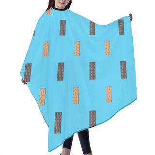 Personality  Top View Of Sweet Dark Chocolate Bars And Crispbread On Blue Colorful Background, Seamless Pattern Hair Cutting Cape