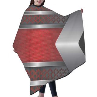 Personality  Geometric Design With A Red Textural Frame With A Shiny Border And An Arrow Of Metallic Hue. Hair Cutting Cape