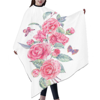 Personality  Vintage Watercolor Garden Flowers With Pink Camellia Hair Cutting Cape
