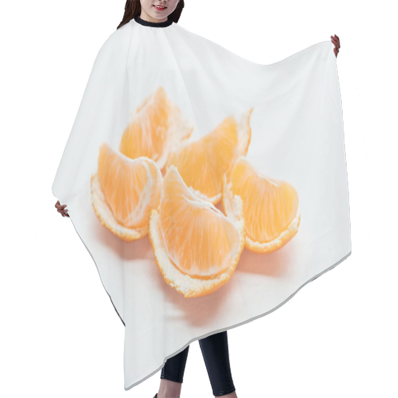 Personality  Ripe Tangerine Slices With Peel On White Background Hair Cutting Cape