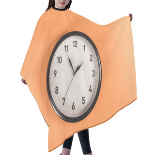 Personality  Top View Of Round Clock Isolated On Orange Hair Cutting Cape
