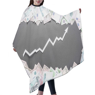 Personality  White Paper Cut Increase Arrow In Frame Of Dollar, Euro And Ruble Banknotes On Black Background Hair Cutting Cape