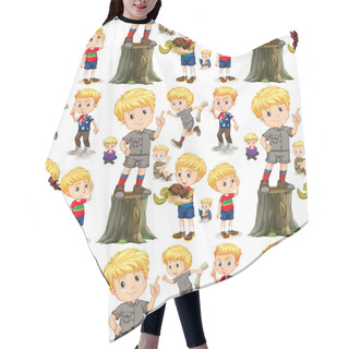 Personality  Seamless Background With Cute Boys Hair Cutting Cape
