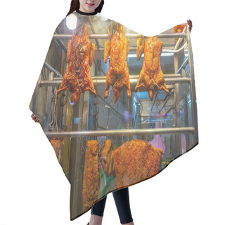 Personality  Roasted Duck In A Counter Display Case. Hair Cutting Cape