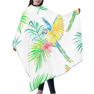 Personality  Macaw Seamless Pattern. Transparent Background. Palm Leaves And Hair Cutting Cape