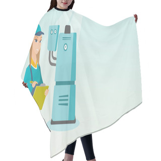 Personality  Confident Plumber With Clipboard. Hair Cutting Cape