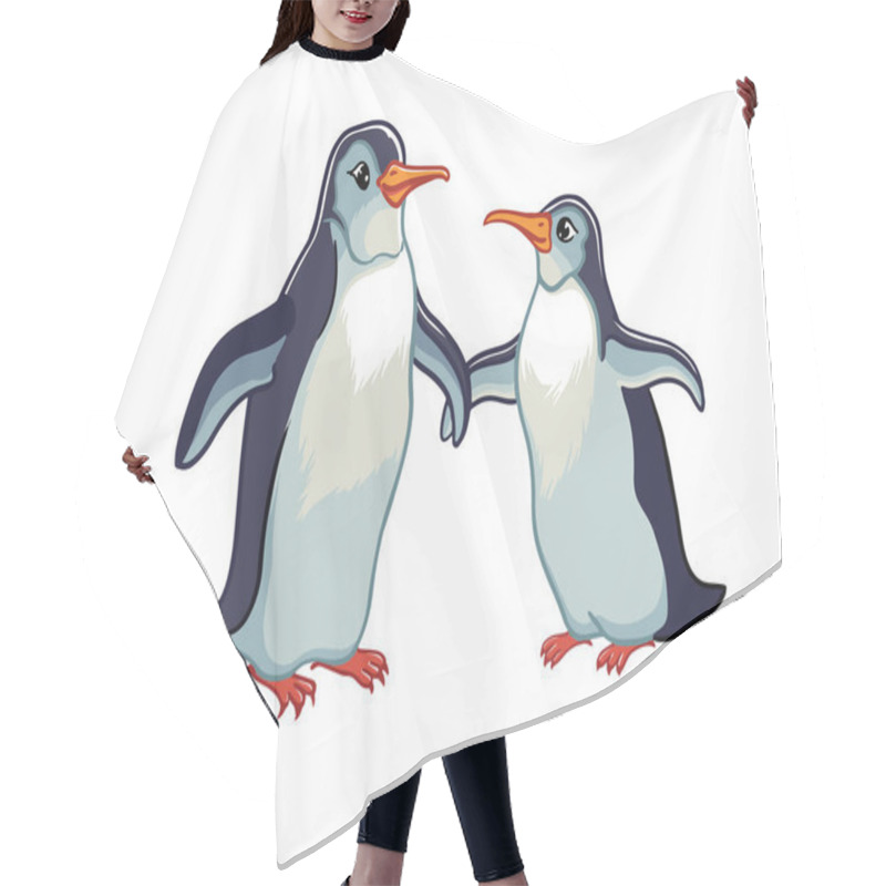 Personality  Pair Of Two Penguins Holding On By Wings. A Symbol Of Love, Family And Loyalty. Arctic Birds, Vector Sketch On White Hair Cutting Cape