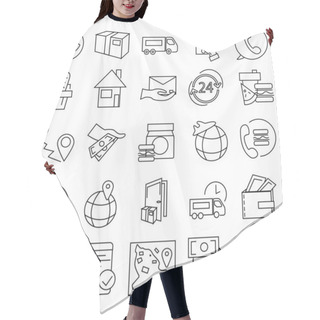 Personality  Vector Coronavirus Icons With Phone, Food, Clock And Transport On White, Delivery Concept  Hair Cutting Cape