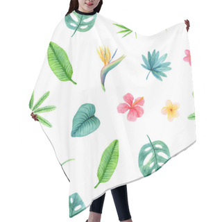 Personality  Lush Greenery And Flowers Of Tropical Plants From Humid Rainforest. Bright Trendy Endless Texture Can Be Used For Printed Materials, Digital Paper, T-shirt, Textile And Other Design. Hair Cutting Cape