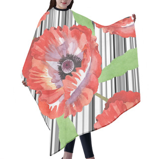 Personality  Red Poppies Watercolor Illustration Set. Seamless Background Pattern.  Hair Cutting Cape