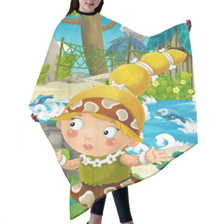 Personality  Cartoon Nature Scene - Jungle - With Funny Manga Girl - Happy Illustration For Children Hair Cutting Cape