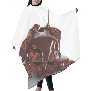 Personality  Slices Of Milk And Dark Chocolate Bar Poured Chocolate Isolated On White Hair Cutting Cape