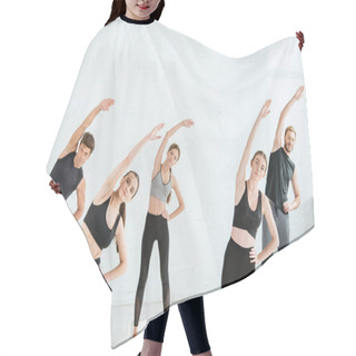 Personality  Five Young People Doing Side Tilt In Star Pose With Hand On Hip Hair Cutting Cape