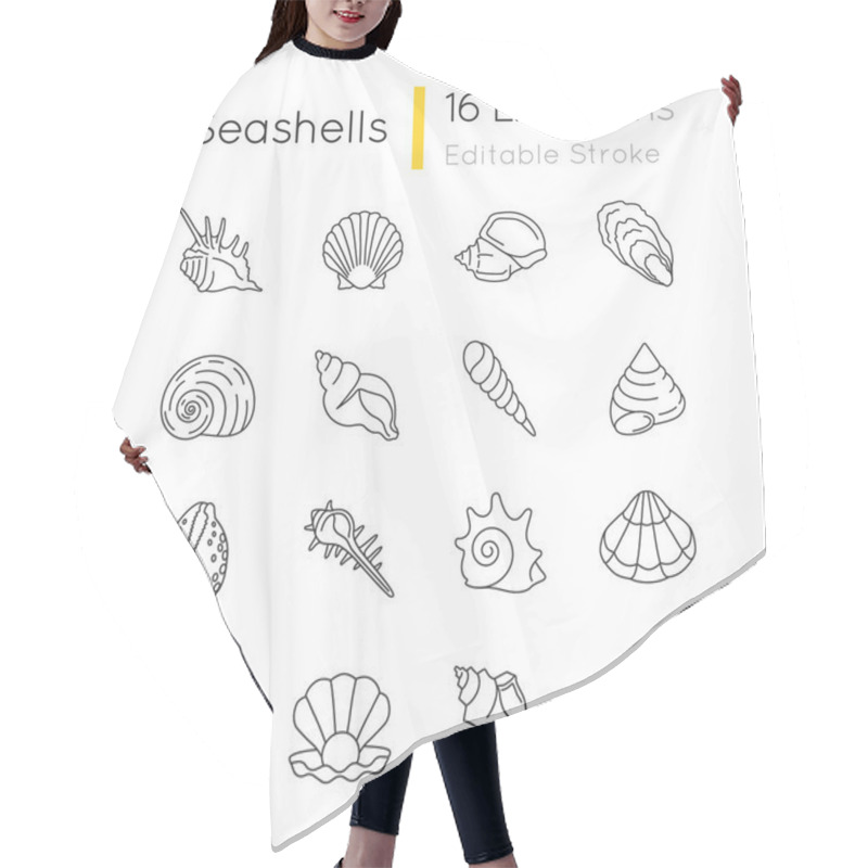 Personality  Seashells Pixel Perfect Linear Icons Set. Different Mollusk Shells Customizable Thin Line Contour Symbols. Various Sea Shells Collection Isolated Vector Outline Illustrations. Editable Stroke Hair Cutting Cape