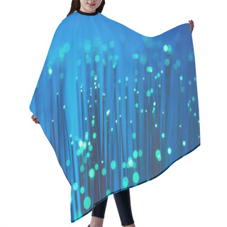 Personality  Close Up Of Shiny Green Fiber Optics On Blue Texture Background Hair Cutting Cape