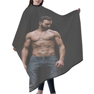 Personality  Sexy Shirtless Man Posing Isolated On Black Hair Cutting Cape
