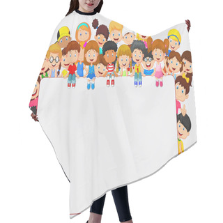 Personality  Crowd Children Cartoon With Blank Sign Hair Cutting Cape