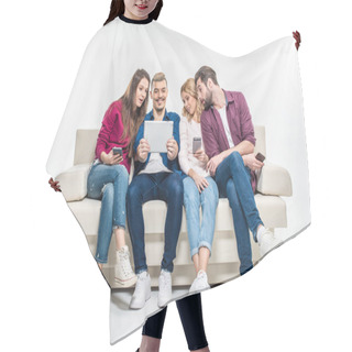 Personality  Friends Looking At Digital Tablet Hair Cutting Cape