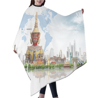 Personality  Travel The World. Concept Hair Cutting Cape