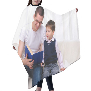 Personality  Father And Son Reading A Book Hair Cutting Cape