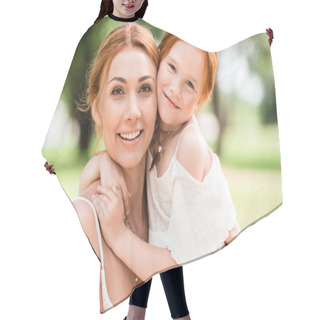 Personality  Mother And Daughter Hugging At Park Hair Cutting Cape