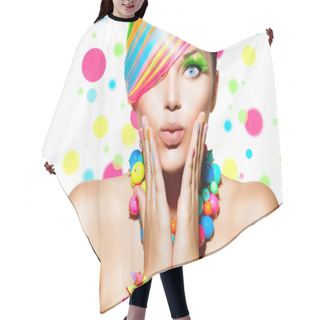 Personality  Beauty Girl Portrait With Colorful Makeup, Hair And Accessories Hair Cutting Cape