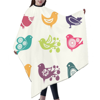 Personality  Set Of Cartoon Doodle Birds Icons Hair Cutting Cape