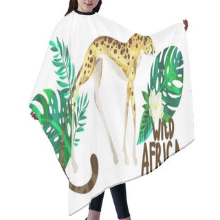 Personality  Beautiful Cheetah And Tropical Leaves With Watercolor Effect Hair Cutting Cape
