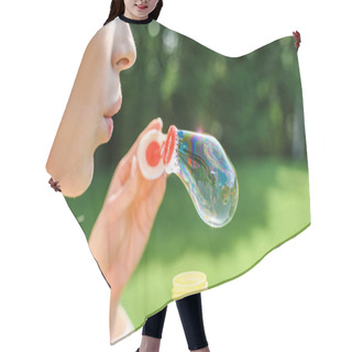 Personality  Cropped Shot Of Young Woman Blowing Soap Bubbles In Park Hair Cutting Cape