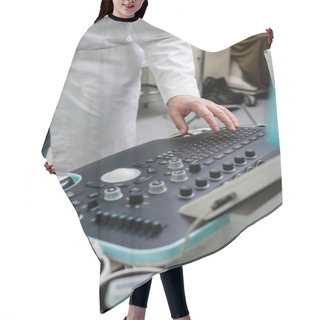 Personality   Cropped View Of Doctor In White Coat Adjusting Ultrasound Machine In Clinic Hair Cutting Cape