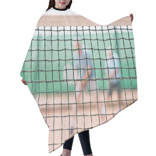 Personality  Selective Focus Of Net On Court And Players With Tennis Equipment Hair Cutting Cape