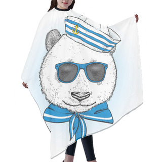 Personality  A Beautiful Panda In Sailor Clothes. Vector Illustration. Animal In Clothes And Accessories. A Sailor In A Cap And Tie. Hair Cutting Cape