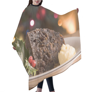 Personality  Portion Of Christmas Pudding With Brandy Butter Hair Cutting Cape