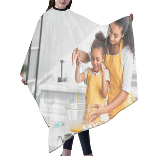 Personality  African American Mother And Daughter Whisking Eggs For Dough In Kitchen Hair Cutting Cape
