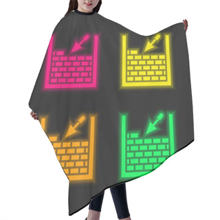 Personality  Brickwork Four Color Glowing Neon Vector Icon Hair Cutting Cape