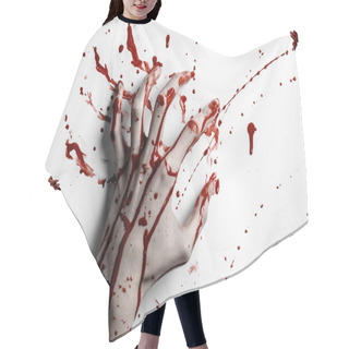 Personality  Bloody Halloween Theme: Bloody Hand Print On A White Leaves Bloody Wall Hair Cutting Cape