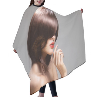 Personality  Beauty Model With Perfect Long Glossy Brown Hair. Close-up Portr Hair Cutting Cape