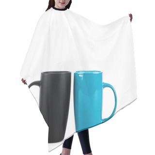 Personality  Big Black And Blue Ceramic Cups Isolated On White Hair Cutting Cape
