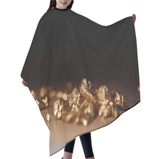 Personality  Selective Focus Of Golden Stones On Grey And Brown Marble Surface With Blurred Black Background Hair Cutting Cape