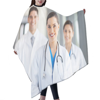Personality  Group Of Medical Workers Portrait In Hospital Hair Cutting Cape