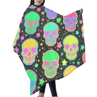 Personality  Bright Psychedelic Skulls On Black Background Hair Cutting Cape