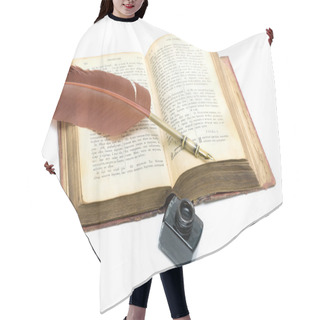 Personality  The Old Open Book - The Gospel In Old Russian Language. White Background. Hair Cutting Cape