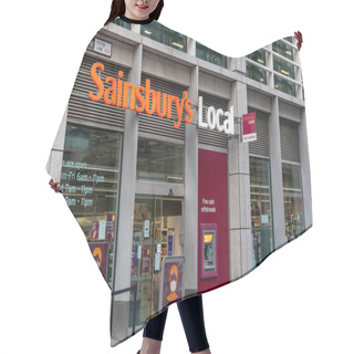 Personality  LONDON, ENGLAND - JULY 24, 2020:  Sainsbury's Supermarket Local Store On The Ground Floor Of Its Global Headoffice Building At Holborn Circus,  Holborn, London  - 006 Hair Cutting Cape