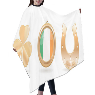 Personality  Gold Icon Set For St. Patricks Day. Trifoliate Clover. Golden Ho Hair Cutting Cape