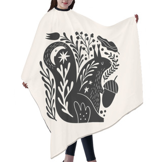 Personality  Squirrel Woodland Animal Drawing In Ornate Rural Folk Scandinavian Style. Hair Cutting Cape