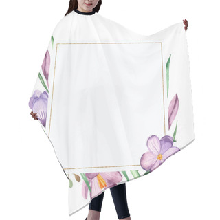 Personality  Crocus Flowers And Leaves. Watercolor Square Golden Frame Hair Cutting Cape
